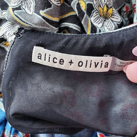 Alice and Olivia Delora Floral Midi Sheath Dress Size 2 Colorful Mosaic Stretch - Picture 9 of 14